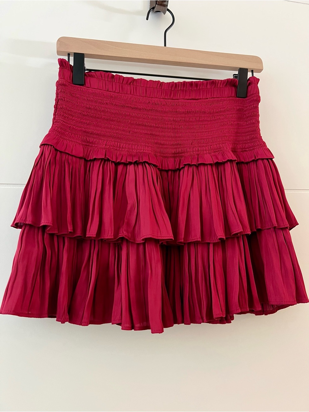 Smocked Tiered Mini Skirt - Wine Red